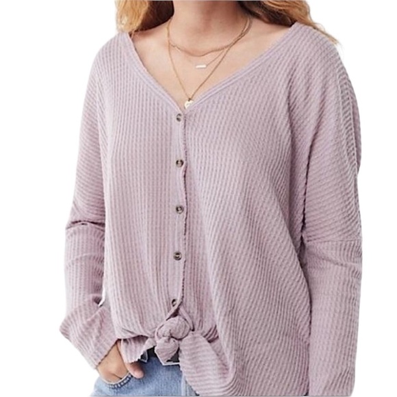 Out from Under Medium JoJo Lavender Mauve Long Sleeve Waffle Knit Top B2 - Picture 1 of 7
